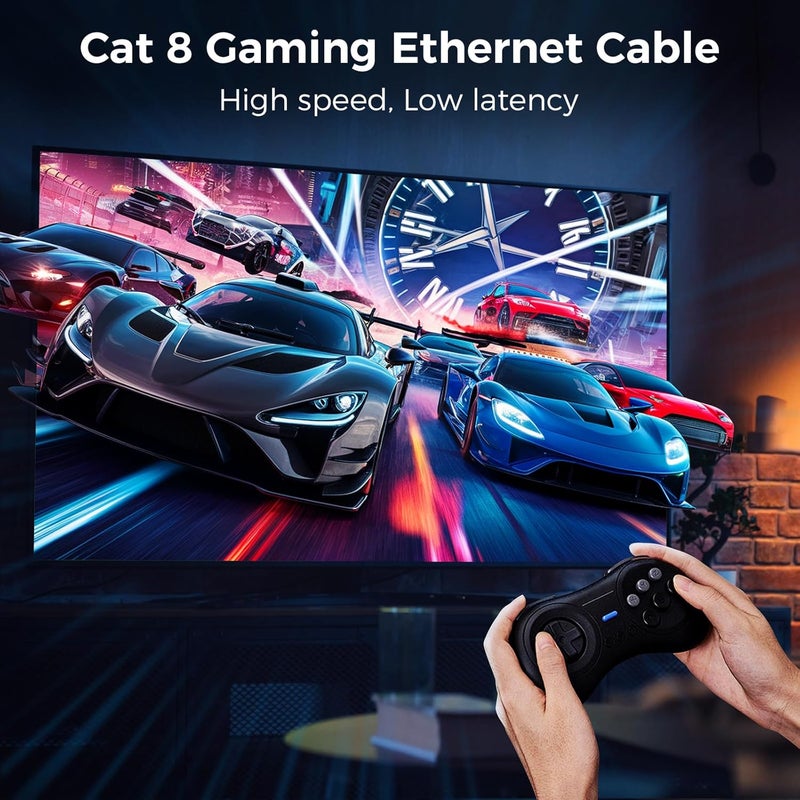 VABNEER Cat 8 Ethernet Cable 23FT, High-Speed Braided Internet Cable Network Cord with Gold Plated RJ45 Connector 40Gbps 2000Mhz Heavy Duty LAN Cable Shielded Indoor - Image 3